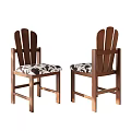 Wooden Dining Chairs With Slat Back And Cow Print Upholstered Seats