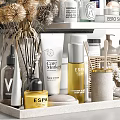 Modern Bathroom Accessories With Stylish Bottles Jars Dried Flowers And Storage Basket