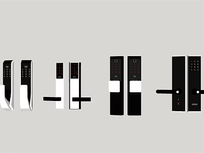 Modern Smart Door Handles With Digital Keypad And Stylish Black White Design 3d model