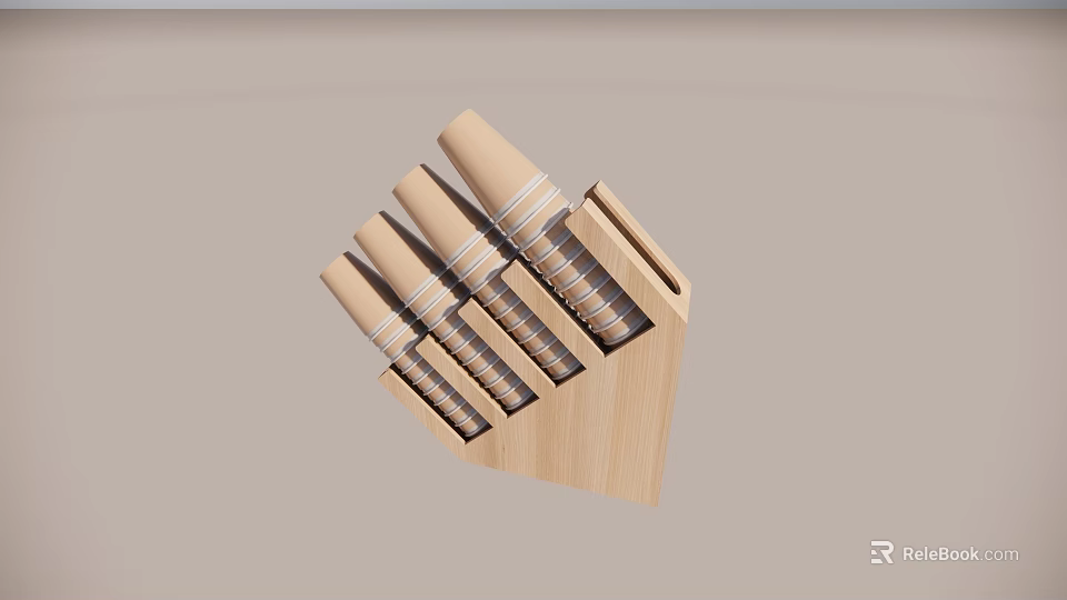 Decorative Ornament Set With Wooden Knife Block And Various Knives For Home Decor 3d model 