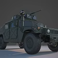 Green Military Humvee Vehicle With Roof Machine Gun Large Tires And Soldier