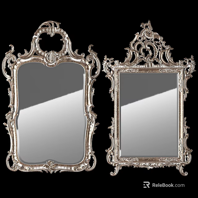 Two Ornate Vintage Carved Mirrors With Intricate Decorative Frame Design 3d model 
