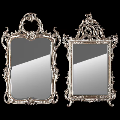 Two Ornate Vintage Carved Mirrors With Intricate Decorative Frame Design 3d model