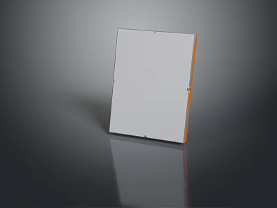 Blank White Display Board With Orange Frame On Dark Reflective Surface 3d model