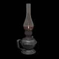 Vintage Decorative Candle Lamp Featuring Glass Shade and Lit Flame on Metal Base