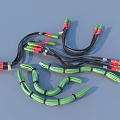 Green Black Coiled Cable Harnesses With Red Green Connectors And Bundled Design