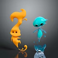 Cute 3D Cartoon Game And Movie Characters Orange Flame And Blue Water Drop Shapes