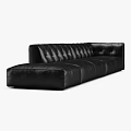 Large Black Leather L Shaped Sectional Sofa With Tufted Details And Comfortable Seats