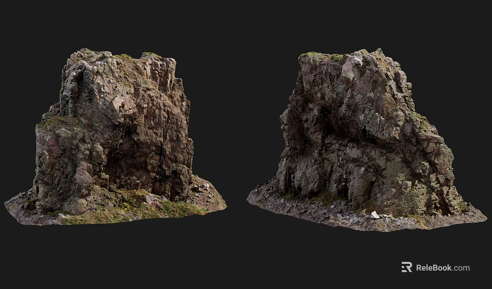 Natural Scenic Landscape With Rugged Twin Rocky Cliffs And Lush Green Vegetation 3d model 