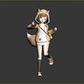 Game And Movie Character With Fox Ears Tail In Yellow White Hoodie Red White Sneakers Black Stockings