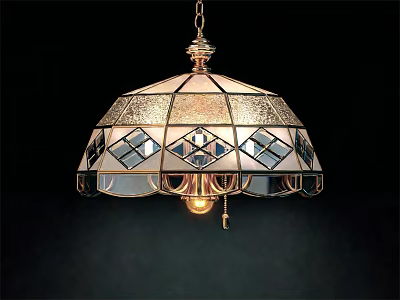 Geometric Stained Glass Pendant Light With Warm Glow And Metal Frame 3d model
