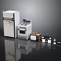 Electronic Appliances Collection Including Refrigerator Stove TV Radio And Table Lamp