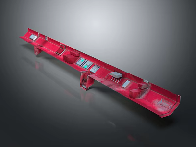 Red Elongated Industrial Machinery Part With Multiple Panels And Structural Elements 3d model