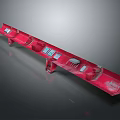 Red Elongated Industrial Machinery Part With Multiple Panels And Structural Elements