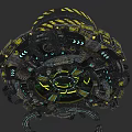 Complex Futuristic Mechanical Structure Featuring Circular Design And Glowing Blue Green Elements