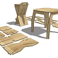 Wooden Stool Design With Assembled Components And Simple Structure Parts 3d model