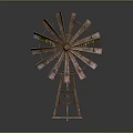 Rusty Wooden Windmill With Weathered Blades And Stable Base Structure 3d model