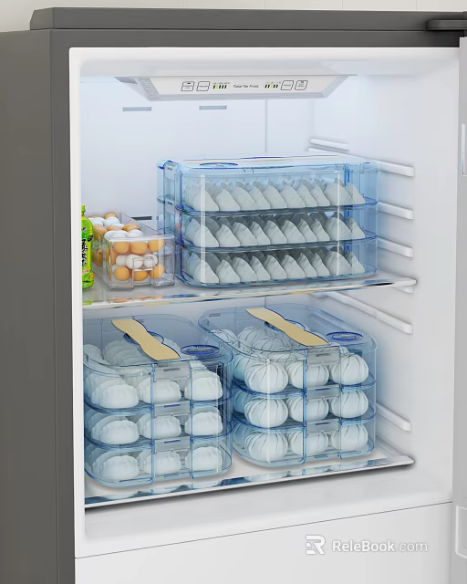 Refrigerator Interior Organization With Clear Storage Containers For Dumplings Eggs And Food 3d model 