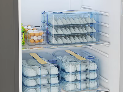 Refrigerator Interior Organization With Clear Storage Containers For Dumplings Eggs And Food 3d model