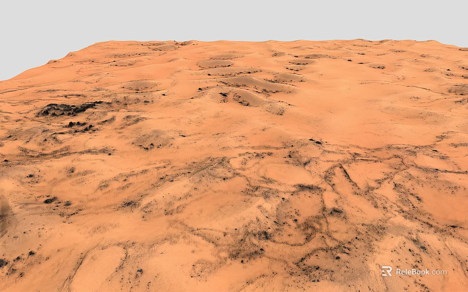 Vast Red Desert Landscape With Undulating Sand Dunes And Black Traces On Arid Ground 3d model 