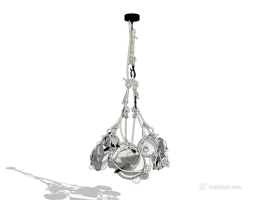 Modern Hanging Chandelier With Silver Chain And Circular Glass Shades 3d model 