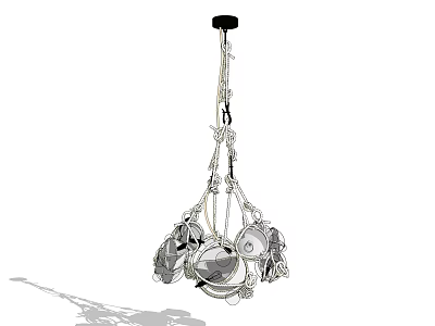 Modern Hanging Chandelier With Silver Chain And Circular Glass Shades 3d model