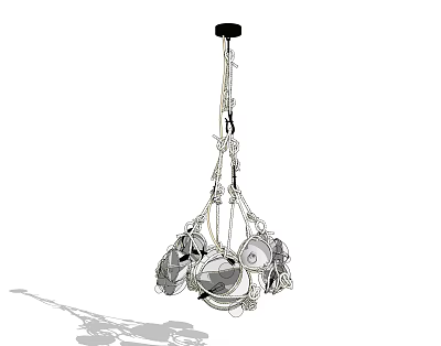 Modern Hanging Chandelier With Silver Chain And Circular Glass Shades 3d model