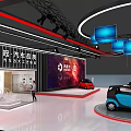 Automobile Exhibition Booth Featuring Car Display LED Screens Red Blue Cars and Modern Design