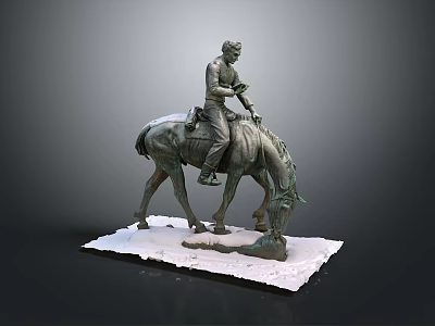 Man Riding Horse In Bronze Statue With Lowered Head On White Base 3d model