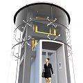Public Facility Modern Cylindrical Glass Elevator With Transparent Design And Passenger Inside 3d model