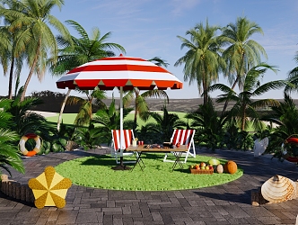 Outdoor Beach Camping Park Landscape Beach Barbecue Outdoor Beach Lounger Outdoor Seats Tropical Fruit 3d model