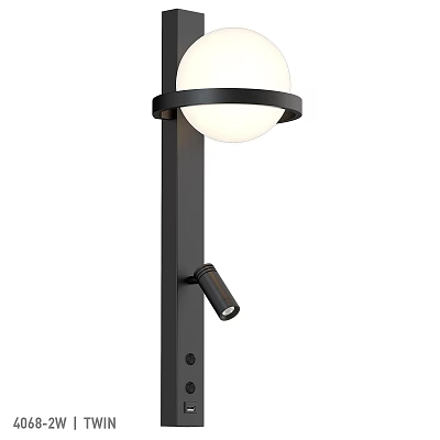 Modern Black Metal Wall Lamp With Spherical White Shade And Adjustable Arm 3d model