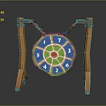 Dartboard Setup With Orange Stand Blue Board Numbers And Hanging Chains