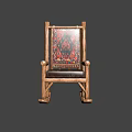 Wooden Rocking Chair With Patterned Backrest Cushion And Brown Leather Seat