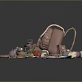 Adventure Travel Gear Collection With Backpack Lantern Scroll Sword And Letters
