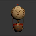 Vintage Steampunk Hot Air Balloon Model With Red Flag And Wooden Structure