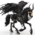 Mythical Skeleton Horse Figure With Large Black Wings And Horned Design