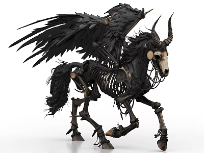 Mythical Skeleton Horse Figure With Large Black Wings And Horned Design 3d model