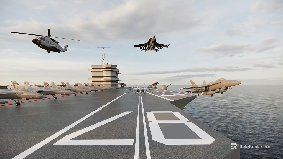 Aircraft Carrier Deck With Military Jets And Helicopter 3d model 
