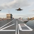 Aircraft Carrier Deck With Military Jets And Helicopter