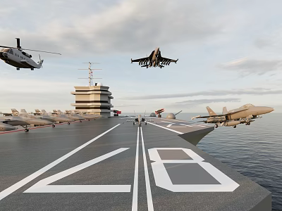 Aircraft Carrier Deck With Military Jets And Helicopter 3d model
