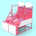 Interactive Zone Featuring Pink Basketball Shooting Structure With Multiple Hoops And Balls