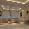 Modern SPA Sauna Interior With Massage Bed Bathtub And Decorative Paintings