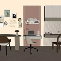 Modern Children's Desk and Chair Hanging Painting 3d model