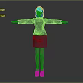 3D Game Movie Character With Red Hair Navy Outfit Gray Stockings Red Shoes Arms Outstretched