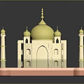 Taj Mahal 3D Model With Golden Dome Minarets Green Base And Pink Edges