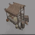 Traditional Wooden Food Stall With Swing Door And Thatched Roof Elements