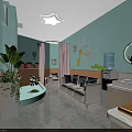 Children Playroom With Light Blue Walls Star Shaped Lamp Animal Decor Sofa And Sink