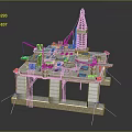 Offshore Oil Drilling Platform Structure With Drilling Tower Crane And Machinery Equipment
