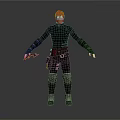 3D Character Model With White Hair Black Tight Outfit Knee Pads And Dagger